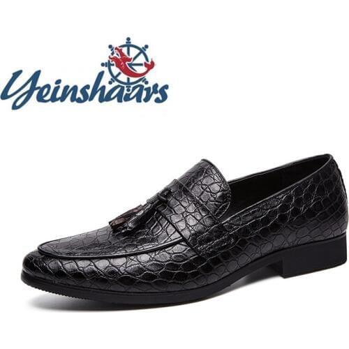 New Tassel Loafers Mens Shoes Casual Leather Business Shoes Crocodile Pattern Slip on Formal Shoes Fashion Flat Shoes Size 38-47