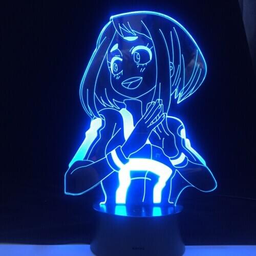 Ochaco Uraraka Anime Lamp My Hero Academia Boku 3D LED Nightlights ANIME LAMP Kids Child Boys Bedroom Decor Acrylic Table Lamp