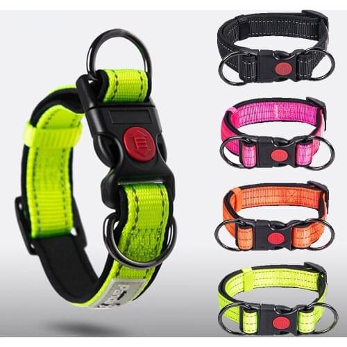 Dog Collar Soft Padded Reflective Safety Pet Collars with Locking Buckle Heavy Duty Adjustable Dog Collars for Medium Large Dogs