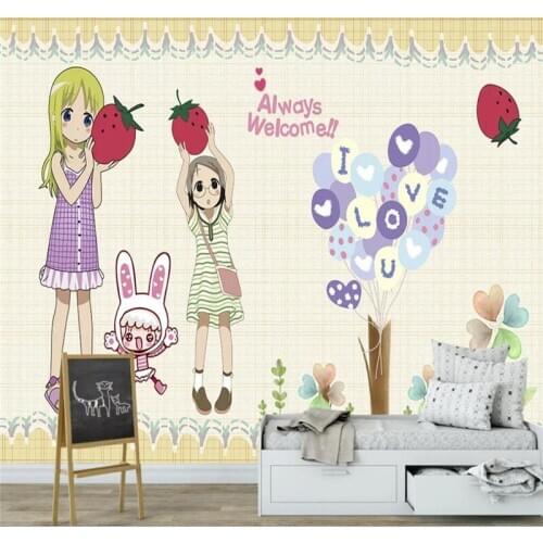 Custom 3d wallpaper fashion hand-painted cartoon girl bedroom background wall decoration silk waterproof material
