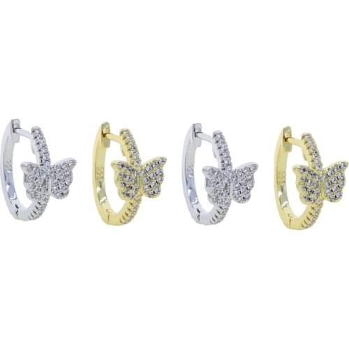 2021 New Minimal Delicate Cute Butterfly Hoop Earring Micro Pave White Clear CZ Butterfly Trendy Cute Animal Girl Huggie Jewelry