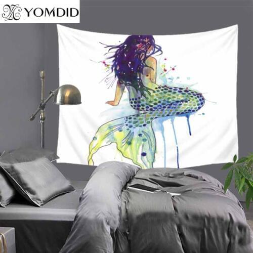 Art Tapestry Mermaid Printed Art Carpet Landscape Tapestry Home Decor Wall Hanging 2 Sizes Yoga Mat Blanket Beautiful Tapestries