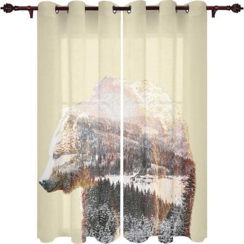 Modern Semi-blackout Curtains Brown Bear Forest for Living Room Bedroom Curtains Sunshade Finished Curtains Kitchen Curtains