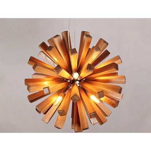 Modern Solid Wood led Pendant Light Lighting Lamps Wood Flower Shape Retro Restaurant Bar Cafe Clothing Store Decor Pendant Lamp