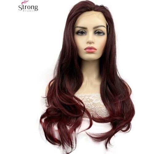 StrongBeauty Lace Front Wigs Long Natural Curly Hair dark red Heat Resistant Synthetic Wigs for Women