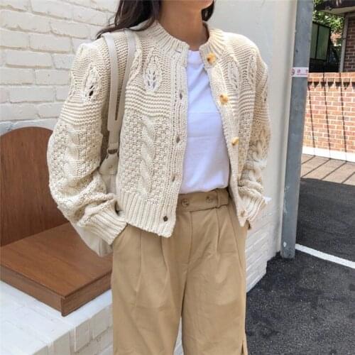 Students Stylish 2020 Thicken Casual Twisted Autumn Cardigans All-Match Full-Sleeved Brief Women Basic Short Sweaters