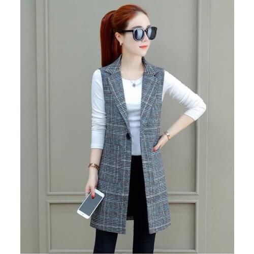 2021 Spring Autumn Wild Female Vest Women Korean Long Slim Thin Sleeveless Suit Vests Womens Shoulder Plus size Jacket Coat 3XL