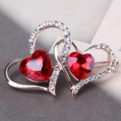 Women Brooches New Fashion Clothes Clips Zircons Love Heart Shaped Brooches for Ladies Jewelry Gift Pin Broche Alloy