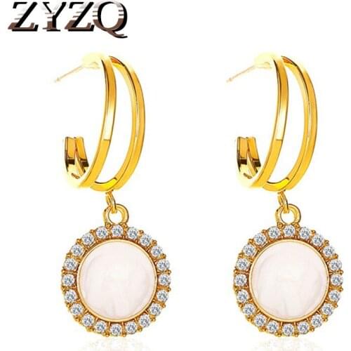 ZYZQ S925 Needle Fashion Geometric Shell Pearl Women Earrings Temperament Round Shell Pendant Earrings Birthday Gift Jewelry