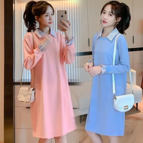 028# Maternity Clothes Spring Autumn Cotton Mid-Long Loose Stylish Dress for Pregnant Women Mom Dress