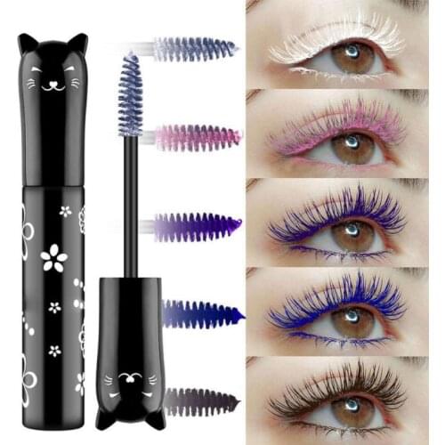 1pc Cute Cat Mascara Kawaii Round Tube Color Long-lasting Natural Waterproofing No Blooming 6 Colors Extremely Fine Mascara