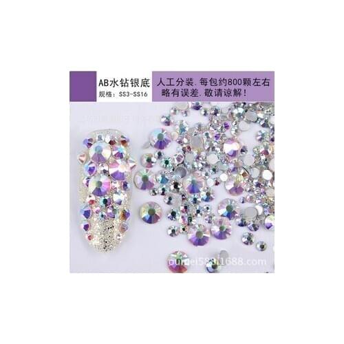 100packs Mixed Size 3D Nail Beads Silver Glass Nail Art Rhinestones Glitter Diamond Crystal DIY Manicure Tools