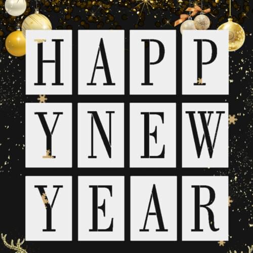 12pc Stencils For Decor HAPPY NEW YEAR Painting Template DIY Scrapbooking Album Embossing Bullet Journal Accessories Reusable