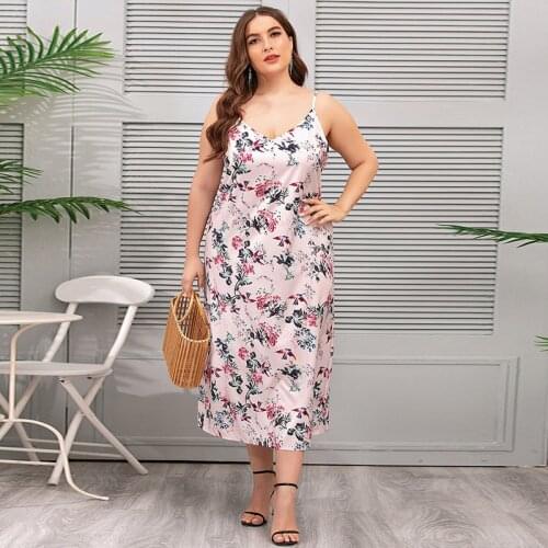 2021 Summer Sleepwear Dress Women V Neck Sleeveless Floral Print Strap Backless Sexy Dress Plus Size Maxi Womens Home Clothes