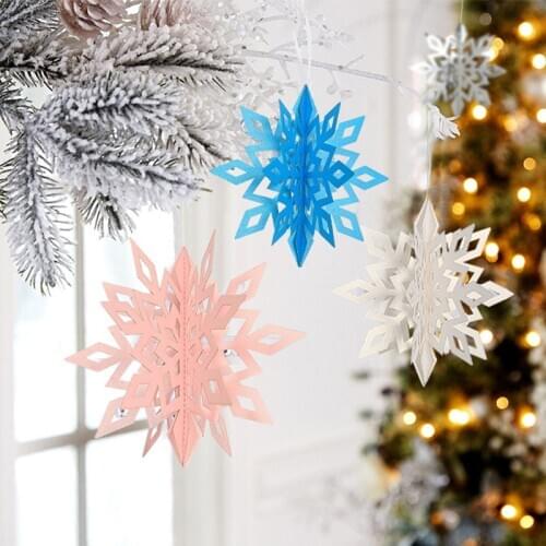 6 Piece/ Set Large Cardboard Three-dimensional Snowflake Ornaments Christmas Tree Pendant 5 colors Christmas Party Decoration