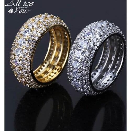 ALLICEONYOU High Quality Hip Hop Jewelry Iced Out Cubic Zirconia Bling Round 10mm Ring Gold Silver Color For Lovers Gifts