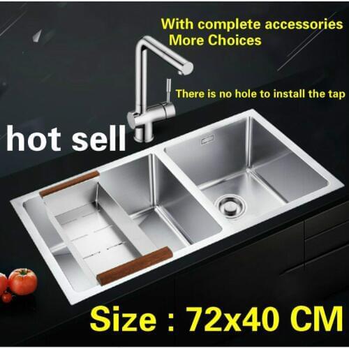 Free shipping kitchen sink standard durable 304 stainless steel hand made double groove hot sell 72x40 CM