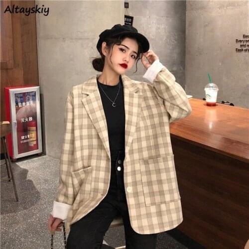 Blazers Women Plaid Loose Design Korean Style Leisure Fashion Vintage Elegant Simple 3 Colors Harajuku Feminine Hot Sale Soft
