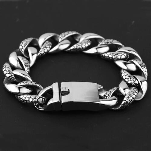 Mens Bracelet Silver Color Curb Link Chain Wristband 316L Stainless Steel Bracelet For Male Jewelry Dropshipping Wholesale 18mm