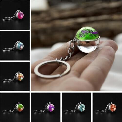 The Tree of Life Fashion Art Double Side Glass Keychain Car Key Rings Personality Jewelry Holder for Women Men Gift