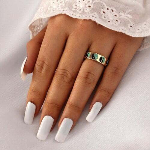 Colorful Ying Yang Pattern Gold Color Stainless Steel Finger Rings For Women Men Vintage Tai Chi Gossip Male Statement Jewelry