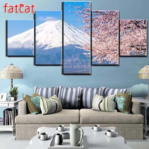 FATCAT Mount Fuji scenery 5 Piece Diy Diamond Painting Full Square Round Drill Mosaic Embroidery Sale Home Decoration AE2739