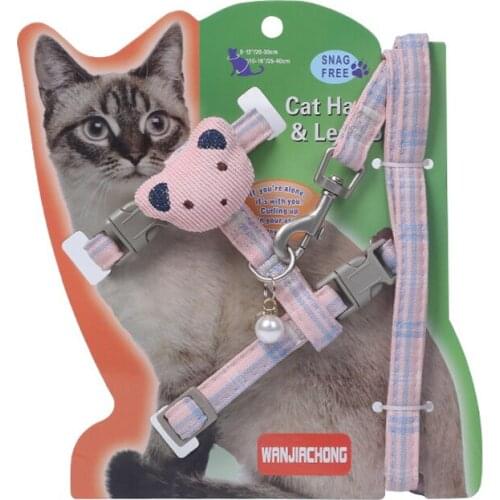 Cotton Cats Collar Harness Leash I-shaped Adjustable Pet Traction Harness Belt Chest Strap Plaid Cat Harness Halter Collars