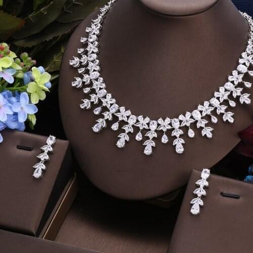 Janekelly 2pcs Bridal Zirconia Full Jewelry Sets For Women Party, Luxury Dubai Nigeria CZ Crystal Wedding Jewelry Sets