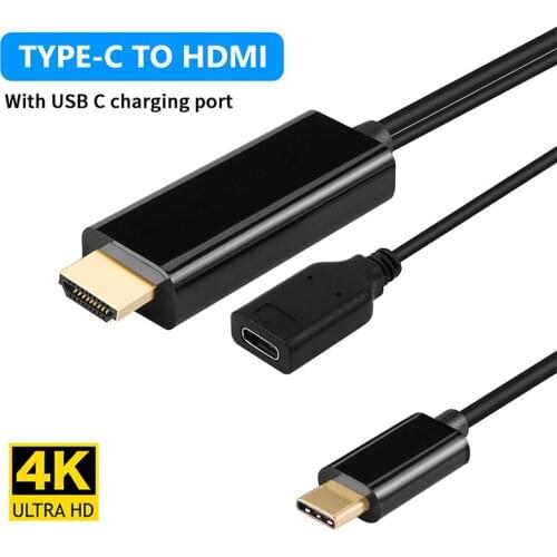 Type C 4K Cable USB-C to HDMI-compatible with USB power Cable HD 4K 30Hz Power Supply PD Adapter For mac mate40