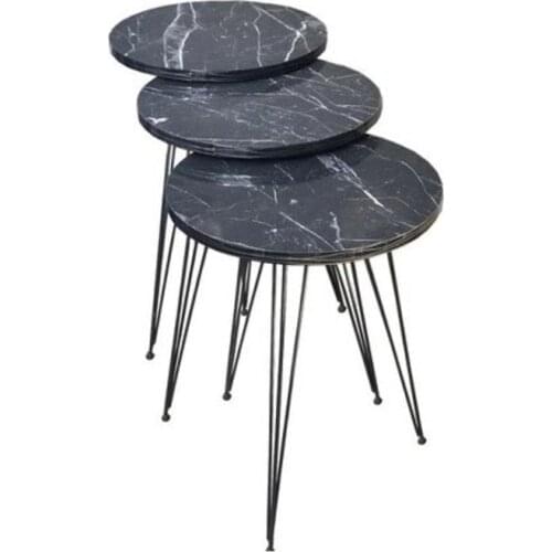 Kzy Zigon Coffee Table Metal Leg Triple Service Table Black Marble PatternNesting Table 3-Piece Set of 3 side table Coffee table