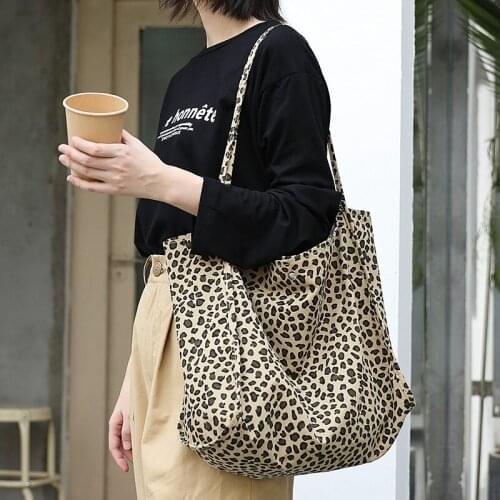Korean Net Leopard Canvas Leisure Fashion Printed Handbag Simple Large Capacity Shoulder Bag Womens Bag Purses And Handbags