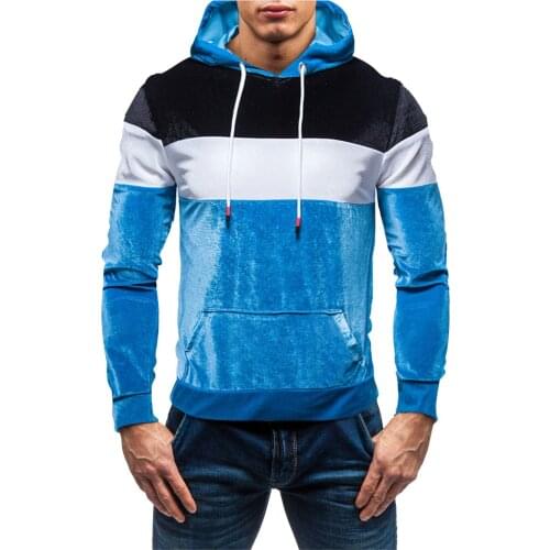Korean Style Hoodie Men Striped Splice Fleece Sweatshirts Workout Quick Dry Long Sleeve Sweater Comfy Crew Neck Pocket Moletom