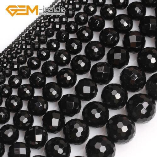 Natural Round Faceted Black Agates Beads For Jewelry Making Beads DIY Beads Bracelets For Women Girl Gifts Wholesale