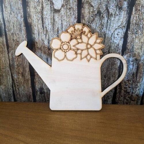 10x 8in Laser Cut unfinished wood blank watering can with flowers ready to decorations wood craft