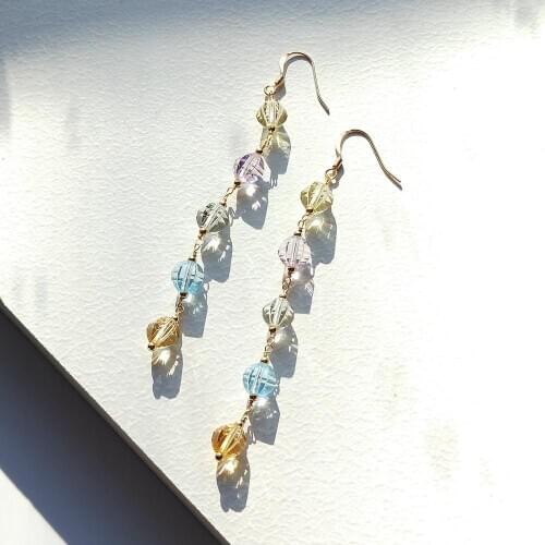 Lii Ji Gemstone Earrings Topaz Citrine Green Amethyst Rose Quartz 14K Gold Filled Long Drop Handmade Earrings For Women Gift