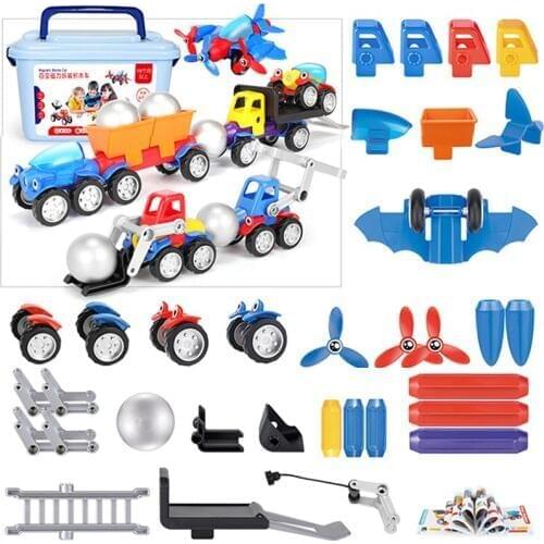19-56pcs Magnetic Blocks Car Toys Magnet Sticks Metal Balls Magnetic Designer Constructor Set Vehicle Toys for Children Gift
