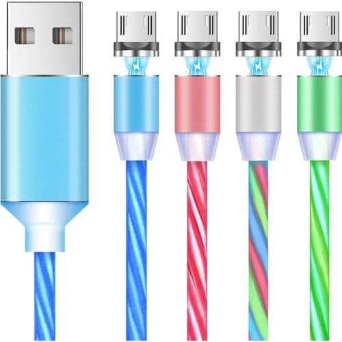 Fast Magnetic Charging Mobile Phone Cable Flow Luminous Lighting Cord Charger Wire for Samaung LED Micro USB Type C for iphone