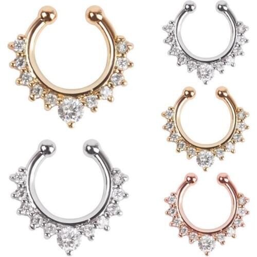 Fashion Fake Septum Clicker Nose Ring Non Piercing Hanger Clip On Jewelry