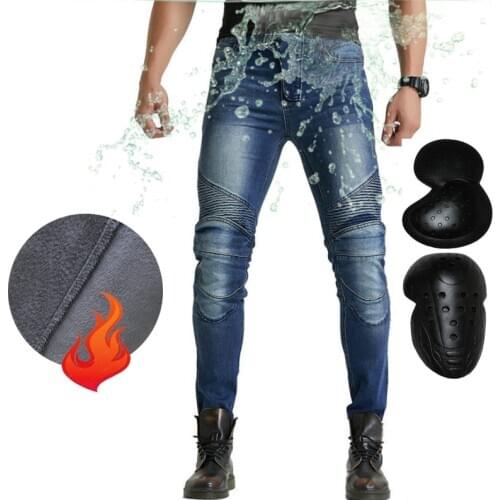 Kominie Moto Pants autumn Winter Plus Velvet Stretch Thick waterproof With Protective Gear Motorcycle Rider Racing Denim Jeans