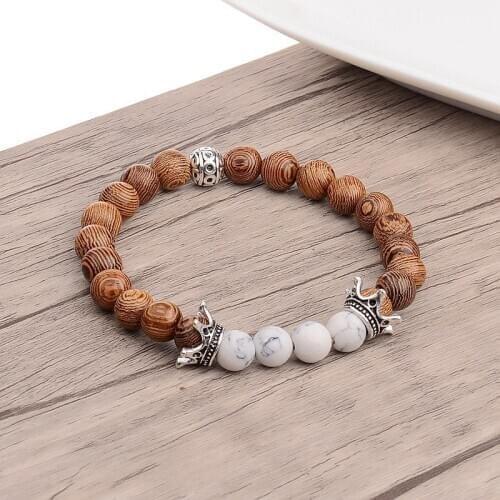 Men Bracelet Crown Wood Beads Bracelets Tibetan Buddhist Male Bracelet Female Charm Women Bracelet Yoga Jewelry
