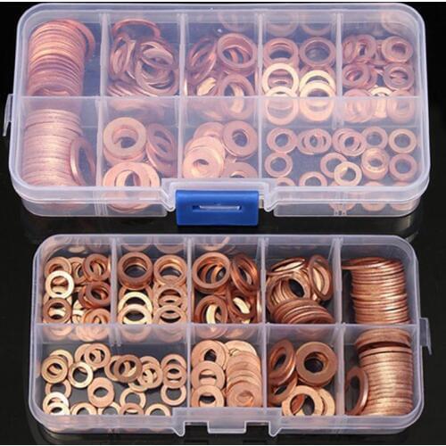 200Pcs copper Washer Gasket Nut and Bolt Set Flat Ring Seal Assortment Kit with Box //M8/M10/M12/M14 for Sump Plugs #722