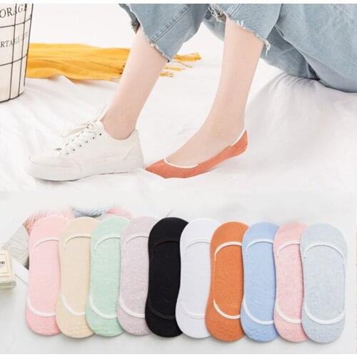 5 Pairs Women Summer Invisible Socks Set Slippers Cotton Candy Color Fashion Girls Ladies Ankle No Show Thin Short Boat Socks