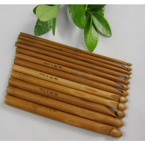 New brand 1Set 12pcs Bamboo Handle Crochet Hook Craft Knitting Needle Weave Yarn 3-10mm