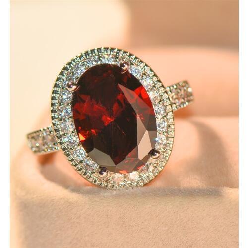 Charm Female Big Red Oval Ring Fashion Silver Color Vintage Wedding Bands Promise Zircon Stone Engagement Rings For Women