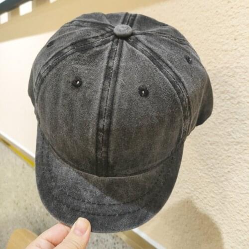 Pure color Cotton Short Brim baseball cap female summer classic wash jeans soft top cap male retro Washed Dad hat Snapback Hat