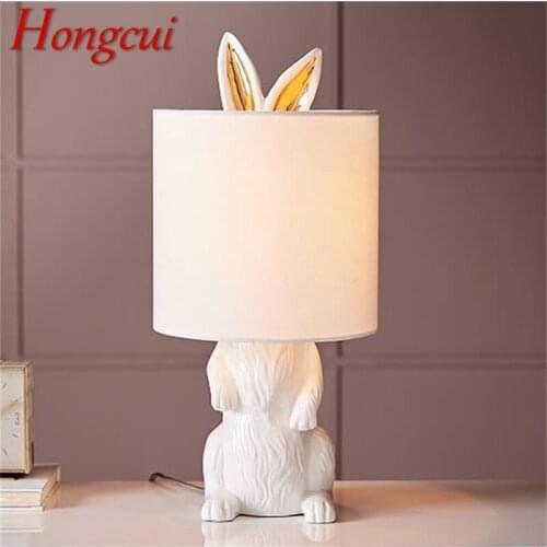 Hongcui Resin Table Lamp Modern Creative White Rabbit Lampshade LED Desk Light for Home Living Room