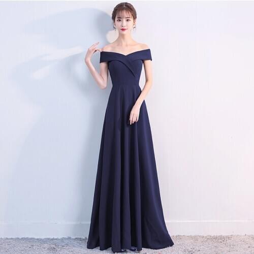 Robe De Soiree 2020 Elegant A Line Off the Shoulder Simple Formal Evening Dress Long Dark Blue Formal Wedding Party Gowns