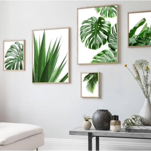Self-adhesive Wall Sticker Green Plant Monstera Aloe Palm Leaf Wall Art Tropical Posters And Print Wall Pictures Home Decoration