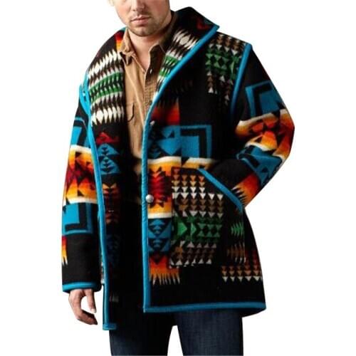 Woolen Coat Trench Windbreaker Mens 2021 Printed Lapel Jacket Mens Slim Fit Windbreak Long Coat Men Winter Coat Homme Plus Size