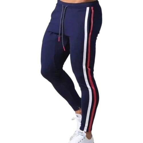 Mens Joggers Side Stripe Sweatpants Man Gym Workout Fitness Cotton Trousers Male Casual Fashion Skinny Track Zipper Design Pants